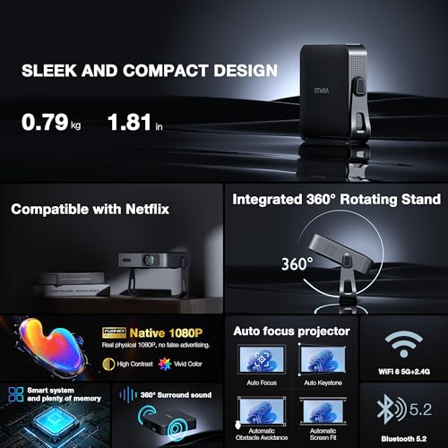 Mini Smart Projector 1080P WiFi Bluetooth Portable Home Theater